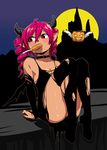  caffein drill_hair elbow_gloves gloves halloween horns jack-o'-lantern kasane_teto pink_hair pointy_ears red_eyes solo thighhighs torn_clothes torn_gloves torn_legwear twin_drills utau wings 