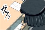  abyssal_admiral_(kantai_collection) admiral_suwabe black_hair comic desk drawer hat kantai_collection kei-suwabe male_focus paper peaked_cap solo 