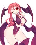  bat_wings between_breasts black_leotard blush borrowed_design breasts cleavage demon_girl head_wings koakuma kuresento large_breasts leotard long_hair necktie necktie_between_breasts no_nose purple_leotard race_queen red_eyes red_hair red_neckwear smile solo thick_thighs thighs touhou wings 