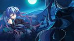  2girls blue_hair elbow_gloves eyes_closed game_cg gloves hair_ornament long_hair luluna magical_marriage_lunatics!! moon moonstone multiple_girls night ornament thighhighs twintails yamakaze_ran 