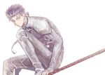 blue_hair fate/stay_night fate_(series) gae_bolg lancer long_hair male_focus pale_color polearm ponytail solo spear sujin weapon 