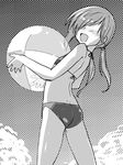  ball beachball bikini breasts freckles greyscale hair_over_eyes isshitaira kazoku_game long_hair low_twintails monochrome small_breasts solo swimsuit toono_kanna twintails 
