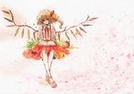  apple blonde_hair book flandre_scarlet food fruit hat mary_janes red_eyes sash shiratsuyu shoes side_ponytail solo suspenders touhou traditional_media watercolor_(medium) wings 