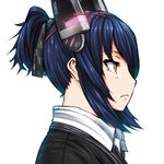  alternate_hairstyle blue_hair headgear kantai_collection ponytail solo tenryuu_(kantai_collection) yellow_eyes yoshida_inuhito 