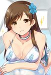  bad_id bad_pixiv_id ball beachball bikini breasts brown_hair cleavage collarbone flower hair_flower hair_ornament highres idolmaster idolmaster_cinderella_girls large_breasts leaning_forward long_hair nitta_minami paopao rei_no_pool solo sparkle swimsuit venus_syndrome white_bikini yellow_eyes 