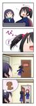  3girls 4koma :d arm_support blush_stickers chair comic dog door flying_sweatdrops head_rest love_live! love_live!_school_idol_project miyako_hito multiple_girls nishikino_maki open_mouth otonokizaka_school_uniform puppy school_uniform smile spoken_exclamation_mark table thought_bubble toujou_nozomi twintails yazawa_nico |_| 