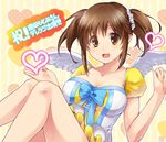  :d bad_id bad_pixiv_id breasts brown_hair cleavage congratulations dress harada_hitomi idolmaster idolmaster_cinderella_girls knees_up large_breasts open_mouth paopao seiyuu_connection smile totoki_airi wings yellow_eyes 