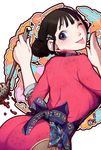  apron ass blush brown_hair chi-chi_(dragon_ball) china_dress chinese_clothes dragon_ball dress from_behind harumaki looking_back one_eye_closed simple_background solo tongue tongue_out white_background 