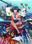  air_bubble angelfish bad_id bad_pixiv_id barefoot black_hair blue_eyes bubble clownfish computer coral fantasy full_body hairband headphones highres instrument keyboard_(instrument) looking_at_viewer microphone monitor original piano rff_(3_percent) short_hair shorts sitting solo speaker surreal underwater water 