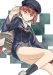  alternate_eye_color bad_id bad_pixiv_id blush clothes_writing expressionless hat kantai_collection long_sleeves looking_at_viewer machinery military military_uniform neckerchief orange_eyes outline rano red_hair sailor_collar sailor_hat short_hair solo uniform z3_max_schultz_(kantai_collection) 