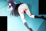  ass big_ass grisaia_(series) grisaia_no_kajitsu highres long_hair lying panties pantyshot red_eyes sakaki_yumiko school_uniform skirt socks solo stitched underwear upskirt 