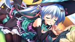  1girl blue_hair censored cum elbow_gloves eyes_closed facial game_cg gloves hair_ornament long_hair luluna magical_marriage_lunatics!! moonstone ornament penis thighhighs twintails yamakaze_ran 