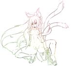  1girl absurdres animal_ears areolae blazblue breasts candy cat_tail highres kokonoe lollipop long_hair medium_breasts multiple_tails nude pussy signhereplease spread_legs tail uncensored 