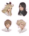  2girls ;) agnes_oblige ahoge bad_deviantart_id bad_id black_hair blonde_hair blue_eyes bow bravely_default:_flying_fairy bravely_default_(series) brown_eyes brown_hair edea_lee green_eyes hair_bow hairband highres huge_ahoge koyorin lips long_hair multiple_boys multiple_girls nose one_eye_closed portrait ringabel smile tiz_oria transparent_background 