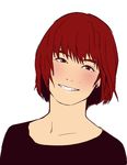  aku_no_hana blush female ganto grin looking_at_viewer nakamura_sawa portrait realistic red_hair short_hair simple_background smile solo 