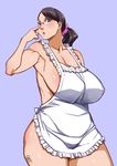  1girl apron black_hair breasts cattleya ganto glasses housewife huge_breasts lips looking_at_viewer milf naked_apron plump ponytail queen&#039;s_blade queen's_blade simple_background thighs wide_hips 