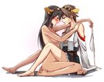  bare_shoulders black_hair blush commentary_request detached_sleeves hairband haruna_(kantai_collection) hiei_(kantai_collection) highres japanese_clothes kantai_collection long_hair multiple_girls nontraditional_miko nude sen_(alshy379) yuri 