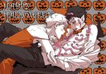  abe_takaya arm_support black_hair blush bow bowtie crossdressing da_kata dress eye_contact fangs food halloween halloween_costume happy_halloween hip_bones icing jack-o'-lantern licking looking_at_another male_focus male_pubic_hair mihashi_ren multiple_boys ookiku_furikabutte open_clothes open_fly open_shirt pointy_ears pubic_hair pumpkin shirt unbuttoned unzipped vampire vampire_costume yaoi 