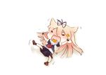  angry black_gloves chibi commentary_request d: flailing gloves gradient_hair hair_flaps hair_ornament hinata_yuu kantai_collection multicolored_hair open_mouth remodel_(kantai_collection) ribbon school_uniform serafuku tantrum v-shaped_eyebrows yuudachi_(kantai_collection) 