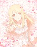  blonde_hair dress flower long_hair looking_at_viewer red_eyes sakura-sou_no_pet_na_kanojo shiina_mashiro sitting solo 