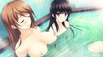  2girls absurdres areolae bath bathtub black_hair blush breasts brown_hair eyes_closed floating_breasts game_cg habane_kotori highres kono_oozora_ni_tsubasa_wo_hirogete large_breasts legs long_hair looking_at_viewer mochizuki_amane multiple_girls nipples nude open_mouth partially_submerged purple_eyes purple_hair sitting small_breasts steam thighs water yashima_takahiro 