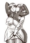  2girls areola_slip areolae breasts ganto huge_breasts masturbation monochrome multiple_girls navel odor plump simple_background smell sweat twintails yuri 