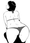  1girl all_fours ass bikini black_hair ganto gundam huge_ass mirai_yashima mobile_suit_gundam monochrome plump short_hair simple_background swimsuit 