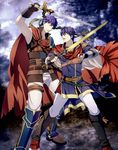  armor belt blue_eyes blue_hair boots cape dual_persona fingerless_gloves fire_emblem fire_emblem:_souen_no_kiseki fumi_(3946033) gloves greaves headband ike male_focus multiple_boys super_smash_bros. sword time_paradox weapon 