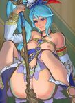  abysmal0 blue_hair boots bracelet breasts crotch_rub detached_sleeves hair_ornament jewelry lana_(zelda_musou) long_hair masturbation necklace nipples no_panties purple_eyes pussy pussy_juice side_ponytail sitting small_breasts smile solo spread_legs the_legend_of_zelda zelda_musou 