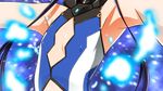  armpits black_hair blue blue_background bodysuit flat_chest henshin long_hair mecha_musume ore_twintail_ni_narimasu solo tailblue transformation yuto_(dialique) 