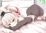  aibumi amatsukaze_(kantai_collection) ass bad_id bad_pixiv_id blonde_hair commentary dress garter_straps hair_tubes hat kantai_collection long_hair long_sleeves looking_at_viewer sailor_dress short_dress solo striped striped_legwear thighhighs top-down_bottom-up very_long_hair yellow_eyes zettai_ryouiki 