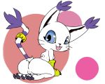  2018 abstract_background alpha_channel anthro blue_eyes breasts butt claws clothing digimon fangs feline female fur gatomon gloves kneeling looking_back mammal nude pussy raised_tail smile solo tongue tongue_out vono whiskers white_fur 