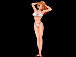  1girl animated animated_gif bad_company_(dr._tecmac) barefoot bikini black_background breasts full_body large_breasts looking_at_viewer navel orange_hair ponytail red_eyes simple_background solo standing swimsuit white_bikini white_swimsuit 