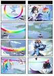  &gt;_&lt; 4koma :d black_hair black_wings closed_eyes comic crossover dodging fan feathered_wings flying_sweatdrops gameplay_mechanics geta hat holding multicolored_hair multiple_4koma my_little_pony my_little_pony_friendship_is_magic open_mouth pegasus pony purple_eyes rainbow rainbow_dash shameimaru_aya short_hair smile surprised sweatdrop tokin_hat touhou wings xd xin_yu_hua_yin 