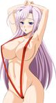  1girl bikini breasts charlotte_hazellink large_breasts long_hair nipples princess_lover sling_bikini solo standing swimsuit white_background 