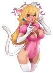  animal_ears artist_name blonde_hair blue_eyes blush breasts cat_ears cat_tail collar covered_navel earrings elbow_gloves fake_animal_ears fingernails gloves jewelry kemonomimi_mode leotard lips lipstick long_hair makeup mario_(series) medium_breasts nail_polish nipples paw_gloves paws pink_leotard pink_nails princess_peach puffy_sleeves revealing_clothes sharp_fingernails solo super_mario_bros. tail thighhighs toxxy transparent_background white_legwear 