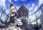  1girl dress feathered_wings gothic_lolita lolita_fashion long_hair pink_eyes rozen_maiden solo suigintou white_hair wings zhen_panxie 