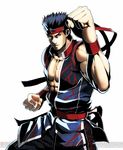  abs black_hair clenched_hands dengeki_bunko_fighting_climax dougi eyebrows fighting_stance headband male_focus muscle official_art sleeveless solo spiked_hair virtua_fighter watermark yuki_akira 