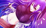  blue_eyes breasts ginga_nakajima highres large_breasts long_hair lyrical_nanoha mahou_shoujo_lyrical_nanoha_strikers navel open_clothes open_mouth open_shirt open_skirt panties purple_hair shirt skirt solo tappa_(esperanza) underwear 