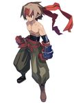  brown_hair clenched_hand disgaea expressionless full_body gloves harada_takehito headband male_focus male_warrior_(disgaea) official_art pants pointy_ears shirtless shoes solo standing white_background 