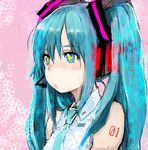  blue_eyes blue_hair face hatsune_miku headset long_hair necktie pon solo star star-shaped_pupils symbol-shaped_pupils twintails upper_body vocaloid 