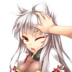  animal_ears ara_han ara_han_(celestial_fox) elsword eun_(elsword) fangs fi-san little_specter_(elsword) long_hair one_eye_closed open_mouth petting red_eyes white_hair 