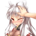  animal_ears ara_han ara_han_(celestial_fox) elsword eun_(elsword) fangs fi-san little_specter_(elsword) long_hair motion_blur one_eye_closed open_mouth petting red_eyes white_hair 