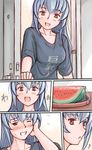  blush casual clothes_writing food fruit older rozen_maiden shirt silver_hair suigintou t-shirt tsuda_nanafushi watermelon 