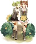  boots bouquet droite_(tales) flower gauche_(tales) green_eyes green_hair knee_boots legs long_legs miho_(mi) multiple_girls red_eyes red_hair smile tales_of_(series) tales_of_vesperia thighs twintails 