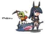  axe breasts cat chibi cleavage cleavage_cutout helmet large_breasts melynx monster_hunter panties pickaxe tail thighhighs underwear urokozuki weapon 