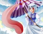  bad_id bad_pixiv_id blue_eyes blue_hair creamy_mamiwo heterochromia karakasa_obake purple_umbrella red_eyes short_hair solo tatara_kogasa tongue touhou umbrella 