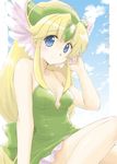  blonde_hair blue_eyes cloud cover day green_skirt kusanagi_keiko long_hair low-tied_long_hair riesz seiken_densetsu seiken_densetsu_3 skirt sky solo very_long_hair 