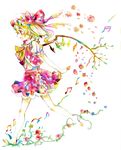  alternate_wings flandre_scarlet flower highres legomaru musical_note solo touhou traditional_media watercolor_(medium) wings 