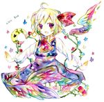  blonde_hair colorful crescent flower hair_ribbon legomaru necktie outstretched_arms red_eyes ribbon rumia short_hair solo spread_arms touhou traditional_media watercolor_(medium) 